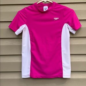 Speedo girls pink&white swim shirt
